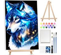 Bowetile Wolf Paint by Numbers for Adults with Framed Canvas&Wooden Easel, Painting by Numbers Kit for Adults Beginners Canvas Kit, DIY Acrylic Pigment Drawing Paintwork for Home Decor, 20x30cm