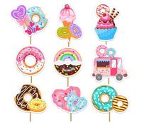 Boweurois Donut Cupcake Toppers, 36 Pieces Party Decorations, Pre-Assembled Cake Picks with Food-Grade Toothpicks, Birthday Party Supplies