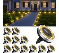 Bowfar 12 Pack Solar Ground Lights, IP65 Waterproof 8 LED Solar Garden Lights Outdoor with Upgraded Solar Panel, Warm White Disk Lights for Garden, Lawn, Walkway, Patio, Driveway, Pathway, Yard