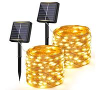 Bowfar 2 Pack Solar Fairy Lights Outdoor, 12M 120LED String Lights Weatherproof 8 Modes Copper Wire Garden Lights Solar Powered for Garden Balcony Wedding Party Christmas Decoration, Warm White