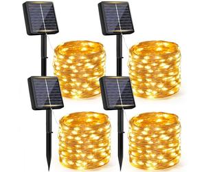 Bowfar 4 Pack Solar Fairy Lights Outdoor, 12M 120LED String Lights Weatherproof 8 Modes Copper Wire Garden Lights Solar Powered for Garden Balcony Wedding Party Christmas Decoration, Warm White