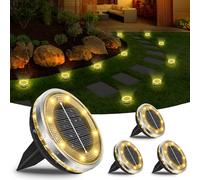 Bowfar 4 Pack Solar Ground Lights, IP65 Waterproof 12 LED Solar Garden Lights Outdoor with Upgraded Solar Panel, Warm White Disk Lights for Garden, Lawn, Walkway, Patio, Driveway, Pathway, Yard