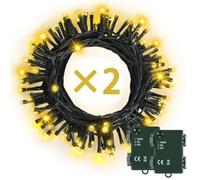 Bowfar Battery Christmas Lights, 10M 100 LED Warm White String Fairy Lights Battery Operated with Timer, Christmas Tree Lights for Jar Indoor Outdoor Christmas Decorations(2 Pack, Dark Green Cable)