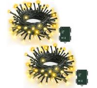 Bowfar Battery Christmas Lights, 5M 50 LED Warm White String Fairy Lights Battery Operated with Timer, Christmas Tree Lights for Garden Indoor Outdoor Christmas Decorations(2 Pack, Dark Green Cable)