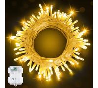 Bowfar Battery Fairy Lights, 10M 100 LED Warm White Fairy Lights Battery Operated with 6h Timer, IP65 Waterproof Christmas String Lights for Garden Indoor Outdoor Christmas Decorations(Clear Cable)