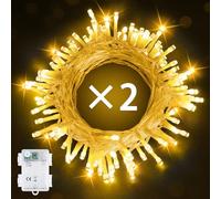 Bowfar Battery Fairy Lights, 10M 100 LED Warm White Fairy Lights Battery Operated with 6h Timer, IP65 Waterproof Christmas String Lights for Garden Indoor Outdoor Decorations(2 Pack, Clear Cable)
