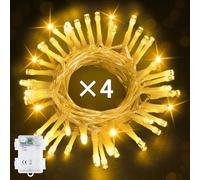 Bowfar Battery Fairy Lights, 5M 50 LED Warm White Fairy Lights Battery Operated with 6h Timer, Waterproof Christmas String Lights for Garden Indoor Outdoor Christmas Decorations(4 Pack, Clear Cable)