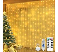 Bowfar Curtain Fairy Lights, 3x3m 300 LEDs USB Operated Christmas Window Lights with 8 Modes Remote, Waterproof Waterfall Hanging String Lights for Indoor Xmas Bedroom Wall Wedding Party(Warm White)