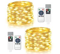 Bowfar Fairy Lights 2 Pack, 10M 100 LED USB Rechargeable Battery Operated String Lights, 8 Modes Indoor Outdoor Lighting Wire with Remote Control and Timer for Party Wedding Christmas, Warm White