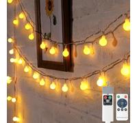 Bowfar Fairy Lights Battery Operated, 10M 100LED Globe String Lights with USB Rechargeable Battery, IP65 Waterproof Warm White Ball Lights with Remote Control for Party Wedding Bedroom Christmas