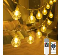 Bowfar Fairy Lights Battery Operated, 5M 50LED Crystal Ball String Lights with USB Rechargeable Battery and Remote Control, IP65 Waterproof Globe Lights for Party Bedroom Outdoor Christmas Wedding