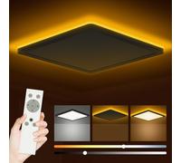 Bowfar LED Ceiling Light, 24W 2800LM Ceiling Lamp with Remote Control Dimmable 3000K-6500K, 1800K Night Light Amber, Bathroom Lamp for Living Room Kitchen Hallway Bedroom Ø29.5x2.5cm, Square Black