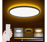 Bowfar LED Ceiling Light, 24W 2800LM Ceiling Lamp with Remote Control Dimmable 3000K-6500K, 1800K Night Light Amber, Round Bathroom Lamp for Living Room Children's Room Bedroom Ø29.5x2.5cm, Black