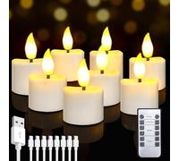 Bowfar Rechargeable Tea Lights, 8 Pack Rechargeable LED Flameless Candles with Remote Control and Timer, Electric Tealights with 8-Port USB-C Cable for Room Party Halloween Table Christmas Decoration