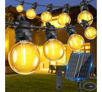 Bowfar Solar Festoon Lights Outdoor, 15M Garden String Lights with Remote | 25+2 G40 Bulbs with 8 Modes, USB & Solar Powered, IP68 Waterproof Dimmable Hanging Lighting for Outside Patio Party Gazebo