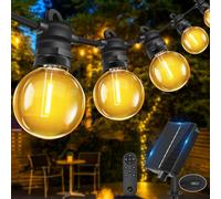 Bowfar Solar String Lights Outdoor Garden, 6M 10+1 G40 Bulbs Festoon Lights Solar Powered with Remote Control, IP68 Waterproof Fairy Lights 8 Modes Garden Lighting for Balcony Patio Party Gazebo