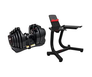 Bowflex Unisex 1090i Single Adjustable Dumbbell, Black/Grey/Red, One Size UK & SelectTech Dumbbell Stand with Media Rack for 552i, 1090i, 560i
