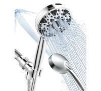 BOWGER Shower Head with Handheld High Pressure Multi-Function 7 modes, Built-in Power Wash to Clear Tub, Tile & Pets, 5” High Flow Hand Held Rain Showerhead with Extra Long Hose and Adjustable Bracket