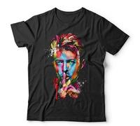 Bowie Colour Portrait Unisex T-Shirt | Music Ziggy Stardust Glam Pop Tee - M Black