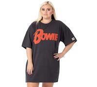 BOWIE David Womens T-Shirt Dress | Charcoal Grey with Classic Band Logo Oversized Graphic Tee for Ladies | Rebel Rebel Song Album Outfit | Pop Rock Concert Gig Top | Festival Merchandise Gift