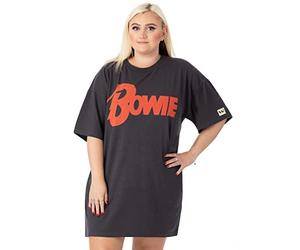 BOWIE David Womens T-Shirt Dress | Charcoal Grey with Classic Band Logo Oversized Graphic Tee for Ladies | Rebel Rebel Song Album Outfit | Pop Rock Concert Gig Top | Festival Merchandise Gift