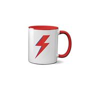 Bowie Lightning Bolt Mug - Novelty Gift Idea Music Hits Classic Rock Gift Idea Cup Coffee Tea Ceramic Handle Idea Heavy Duty Handle Dishwasher and Microwave Safe (Red Handle)