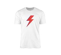 Bowie Lightning Bolt T-Shirt - Novelty Gift Idea Music Hits Classic Rock Tee Top Twin Needle Collar 100% Combed Ringspun Cotton High Stitch Density Extreme Comfort (White, Large)