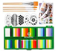 Bowitzki 12x10 gm Face Paint Professional Face Painting Kit For Kids Adults with Stencil One Stroke Split Cake Non Toxic Rainbow Flora Dolphin Unicorn Flame Body Paint Makeup - Green Set