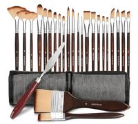 Bowitzki 25pcs Paint brush set,Professional Artist Paintbrush kit with Flat, Filbert, Fan, Dagger, Cat Tongue, Round, Angle, spatula,Rigger for Oil, Acrylic Canvas Paintings, Body Face Painting