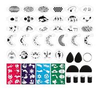 Bowitzki face Paint Stencils Kit with Sponges,30 Reusable face Paint Stencils & 32 Stencil Stickers,6 pcs sponges for Body Face Painting Halloween Christmas Makeup