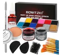Bowitzki Halloween Makeup Special Effects Oil Face Body Paint Fake Blood Scar Wax Charred Ash Powder with Sponges Brush Halloween Party SFX Cosplay