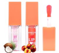Bowitzki Lip Oil Lip Glow Gloss Hydrating Transparent Tinted Nourishing Long Lasting Lip Balm Care Moisturizing Repairing Lightening Lip Lines Blue lotus Tocopherol Squalane (Coconut+Peach)