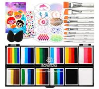 Bowitzki Split Cake Face Paint Kit With Glittle 12 Colors Professional Body Painting Set Stencil One Stroke Non Toxic Rainbow Flora Dolphin Unicorn Flame Makeup Christmas Easter - New Pack