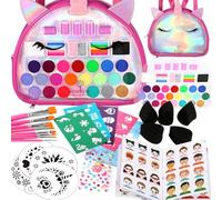 Bowitzki Unicorn Face Paint Kit for Kids-24 Colors,2 Rainbow Glitters&2 Glitter Gels,10 Sponges,8 Brushes,8 Stencils,Gem Stickers&Guidebook-Come with Pink Unicorn Backpack for Party,Halloween&Dress Up