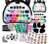 Bowitzki Unicorn Face Paint Kit for Kids-24 Colors+2 Rainbow Glitters&2 Glitter Gels,10 Sponges,8 Brushes,8 Stencils,Gem Stickers&Guidebook-Comes with Black Backpack for Party,Halloween & Dress Up