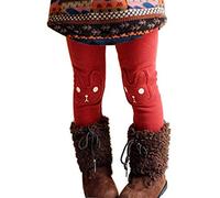 BOWKITE Kids Girls Winter Leggings Bunny Printed Thick Warm Fleece Pants for 2-7 Years - red - 5-6 Years