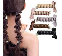 Bowknot Braided Telephone Wire Hair Bands 2023 New Phone Cord Straight Spiral Hair Ties Ponytail Braids Fixed Hair Rope for Women Bow Pearl Hair Ties