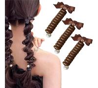 Bowknot Braided Telephone Wire Hair Bands 2023 New Phone Cord Straight Spiral Hair Ties Ponytail Braids Fixed Hair Rope for Women Bow Pearl Hair Ties