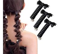 Bowknot Braided Telephone Wire Hair Bands 2023 New Phone Cord Straight Spiral Hair Ties Ponytail Braids Fixed Hair Rope for Women Bow Pearl Hair Ties