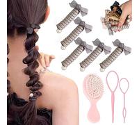 Bowknot Braided Telephone Wire Hair Bands, Ponytail Braids Fixed Hair Rope Accessory, High Elasticity Bow Straight Phone Cord, Phone Cord Straight Spiral Hair Ties (Grey)