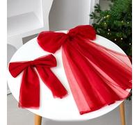 Bowknot Christmas Tree Top Ornament 30cm Mesh Yarn Decorative Piece for Seasonal Festivities (Deep red)