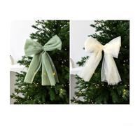 Bowknot Christmas Tree Top Ornament 30cm Mesh Yarn Decorative Piece for Seasonal Festivities (Green)