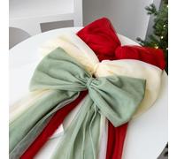 Bowknot Christmas Tree Top Ornament 30cm Mesh Yarn Decorative Piece for Seasonal Festivities (Light red)