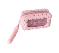 Bowknot Decorated Pencil Case Plush Construction Extra Storage Space Smooth Zippers Operations Suitable for Students Plush Bowknot Pen Case, A