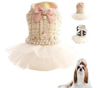 Bowknot Dog Princess Dresses for Small Dogs Lolita Clothes Lace Tweed Costume Pet Girl Cute Coat Outfits Fall Winter Plush Costumes (Champagne Gold, Medium)