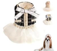 Bowknot Dog Princess Dresses for Small Dogs Lolita Clothes Lace Tweed Costume Pet Girl Cute Coat Outfits Fall Winter Plush Costumes (Black & White Plaid, X-Large)