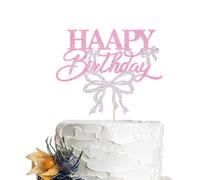 Bowknot Happy Birthday Cake Topper，for Wedding Bridal Shower Theme Women Princess Girl Birthday Party Cake Topper Decoration Supplies (C)