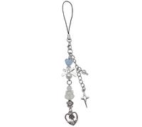 Bowknot Heart Bead Pendant Phone Charm Hanging Rope Phone Chain Strap Bag Decorative Lanyard Keychain Accessories, Fabric/Feather, No Gemstone