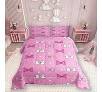 Bowknot Kids Comforter Set Full Size,Bow-tie Starry Sky Love Heart Romantic Bedding Set,Children Girls Women Room Decor,Castle Princess Cartoon Down Comforter,Pink Cute Duvet Insert,2 Pillowcases
