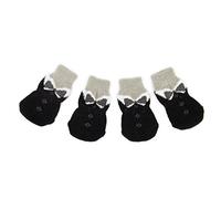 Bowknot Pet Dog Socks with Paw Prints, Non-Slip, Cotton and Spandex, 4 Pack, for Indoor Use (Black, S)